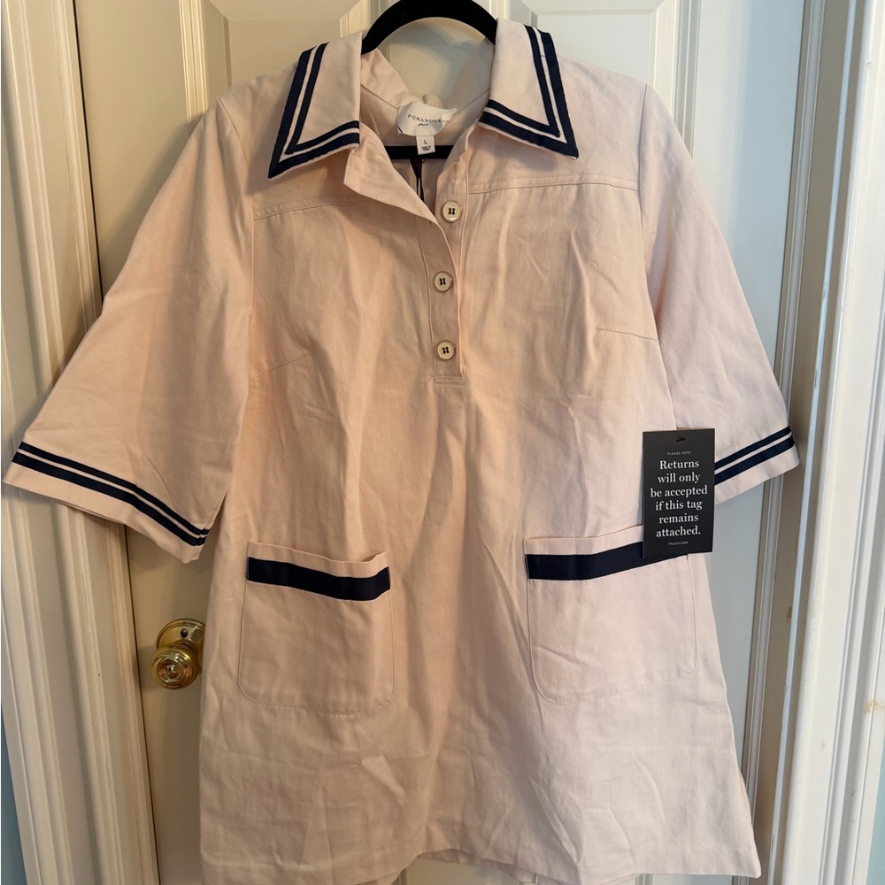 Pomander Place Nautical Sailor Dress White Navy Trim
